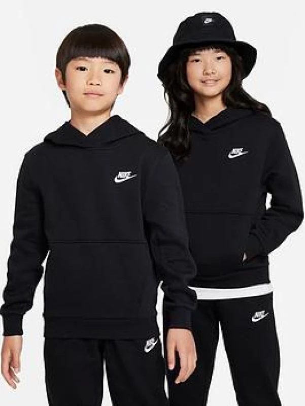 Image of Nike Sportswear Club Pullover Hoodie Junior Boys - Black Male 9 - 10 Years