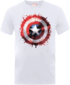 Image of Marvel Avengers Assemble Captain America Art Worded Shield Badge T-Shirt - White - M