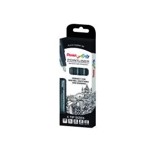 image of Pentel Pointliner Assorted Sizes Black Pack of 5 YS20P5-A PE05516