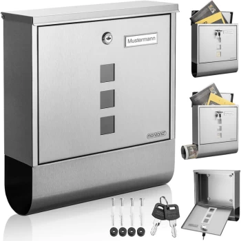 image of Monzana - Letterbox Stainless Steel Silver Post Mail Postbox Wallmount Flap Letter Box