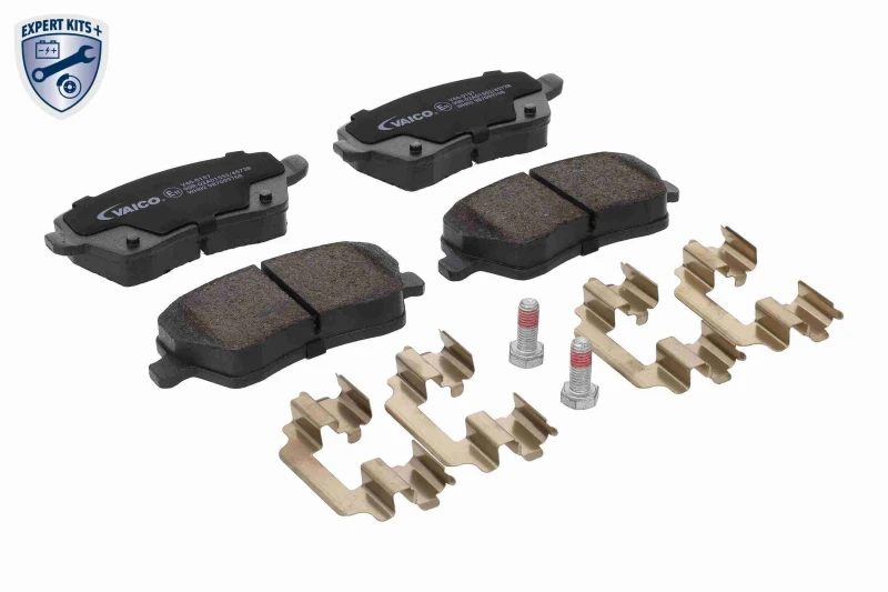 Image of VAICO V46-0157 Brake pad set Front Axle, not prepared for wear warning indicator, Q+, original equipment manufacturer quality, with brake caliper scre