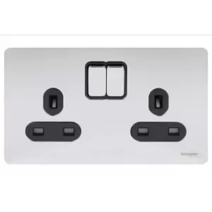 Image of Schneider USFP 13A Double Pole 2G Switched Socket Black Insert Polished Chrome - GU3420DBPC
