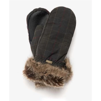 image of Barbour Wax With Fur Trim Mittens - Classic TN11