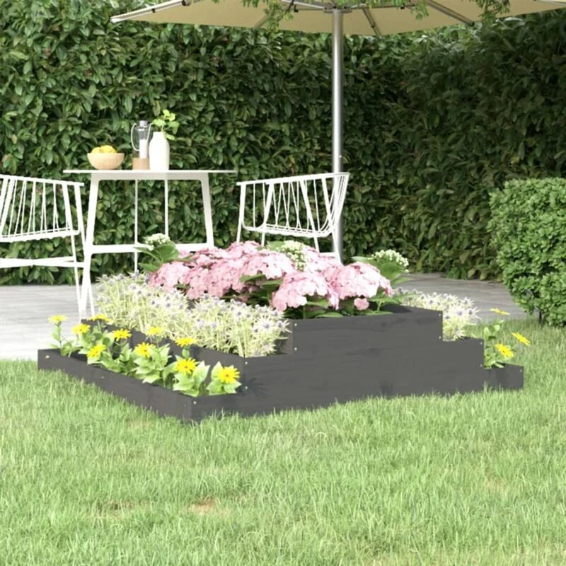 Image of vidaXL Planter 110x110x27cm - Grey Solid Wood Pine, Grey 823901