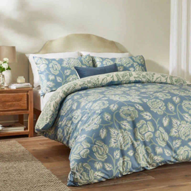 Image of Duvet Day Camellia Printed Soft Touch Duvet Cover Set, Double, French Blue