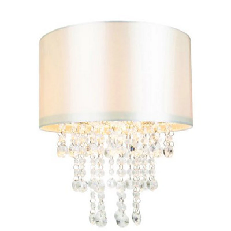 Image of Happy Homewares Modern Cream Satin Fabric Pendant Light Shade With Transparent Acrylic Droplets
