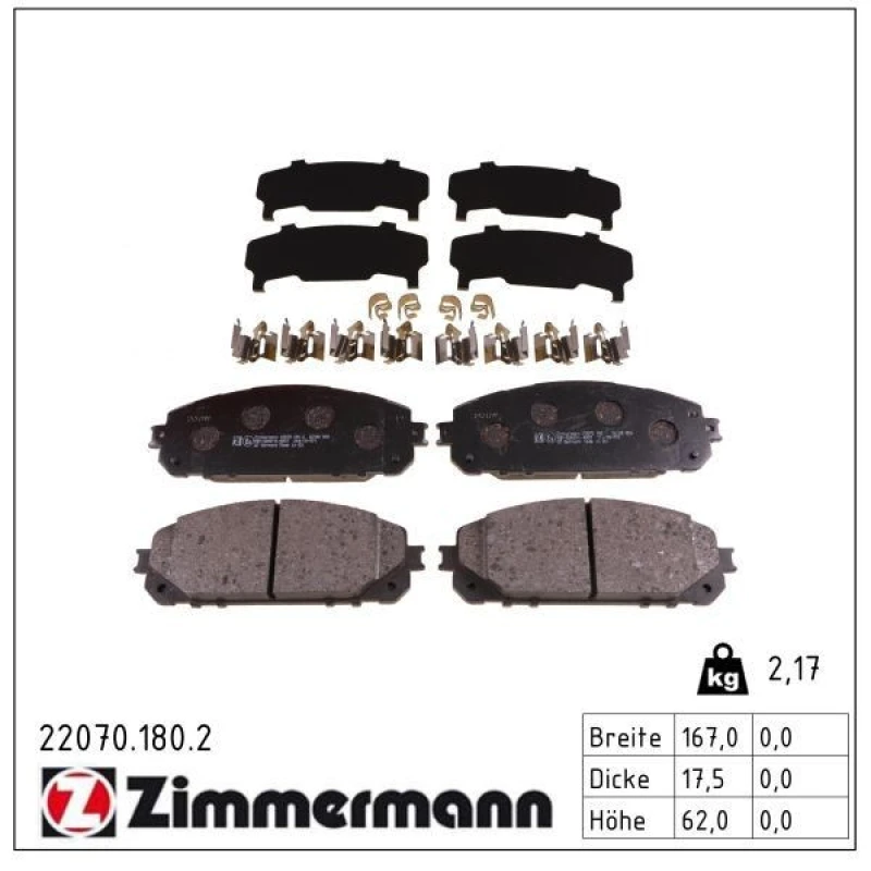 Image of ZIMMERMANN Brake pad set ZIMMERMANN 22070.180.2
