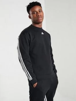 Image of Adidas 3 Stripe Crew Neck Sweat - Black Size M Men