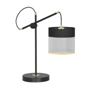 Image of Emibig Monolit Black Table Lamp with Round Shade with Black, Gold Fabric Shades, 1x E-27