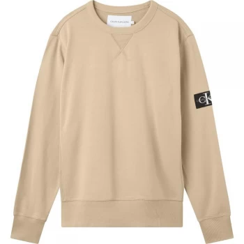 Image of Calvin Klein Jeans Sleeve Badge Crew Sweatshirt - Travertine