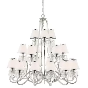 image of Esher Ceiling Pendant Chandelier Nickel Crystal & White Shades 21 Lamp Light