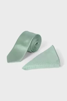 Image of Mens Sage Tie And Pocket Square Set