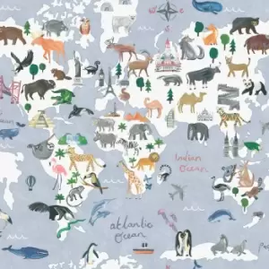 Image of Holden Decor Animal Maps Blue Wallpaper