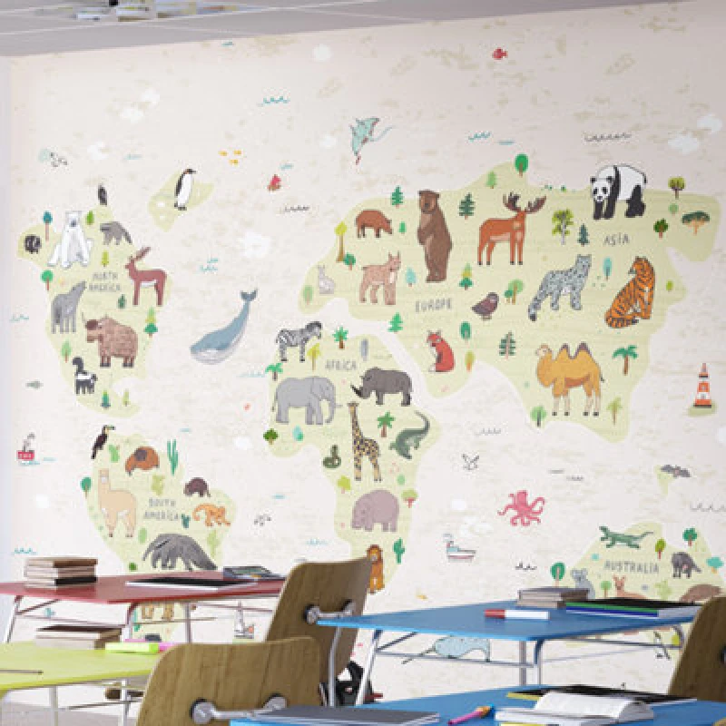 Image of Origin Murals Children's World Map Natural Matt Smooth Paste The Wall 300Cm Wide X 240Cm High