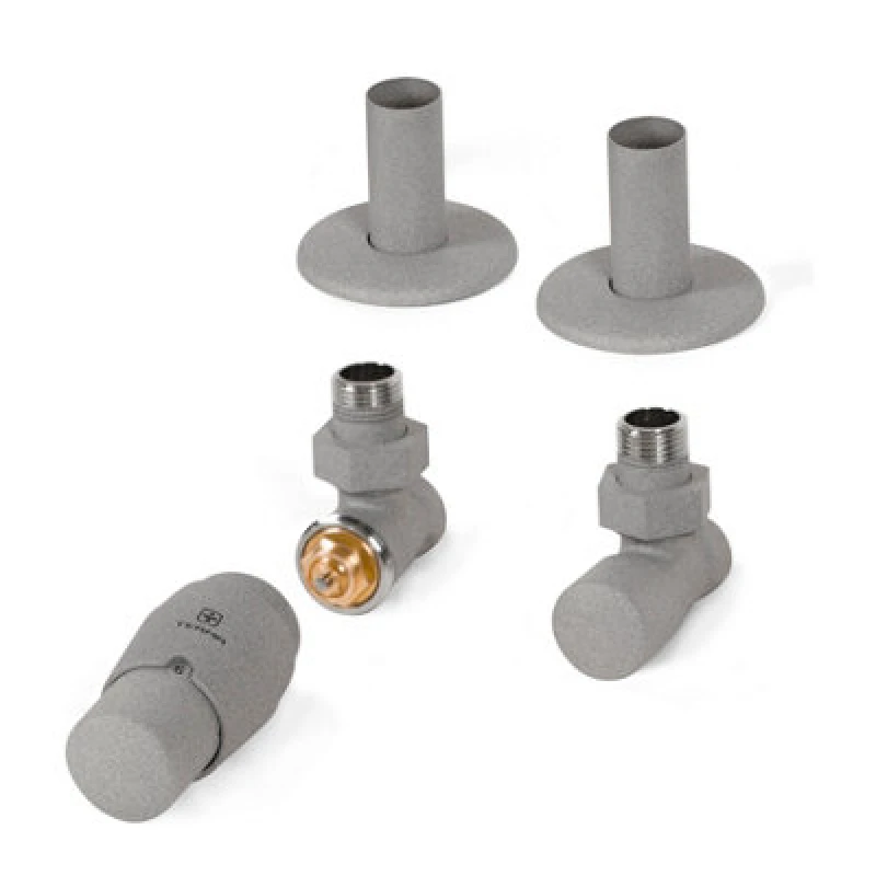 Image of Terma Royal Salt N Pepper Right Sided Angled Radiator Valve & Lockshield (Dia)15mm X ½"