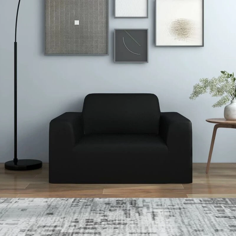 Image of VIDAXL Stretch Couch Slipcover Black Polyester Jersey Vidaxl 8720286491898