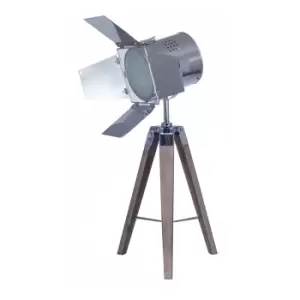 image of Grey Wash Wood with Silver Film Style Head Tripod Table Lamp