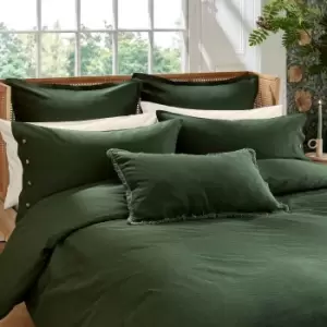 Image of William Morris Linen Cotton Plain Dye Super Kingsize Duvet Cover, Green