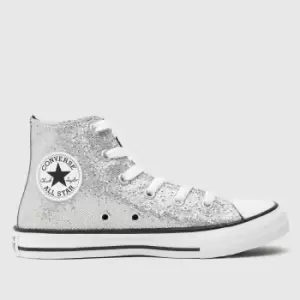 image of Converse Silver All Star Hi Glitter Girls Junior Trainers