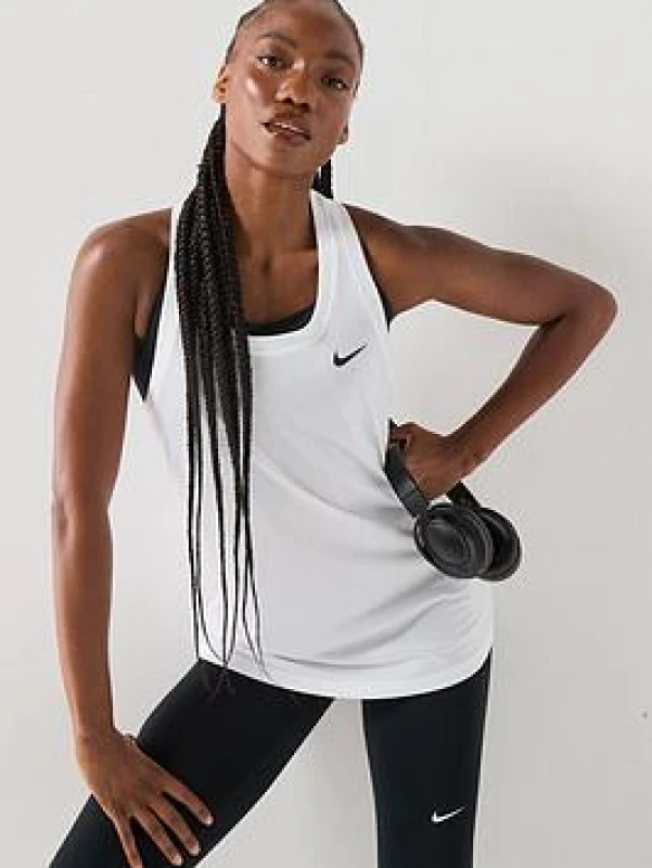 Image of Nike Dri-FIT Womens Racerback Tank - White Female 8