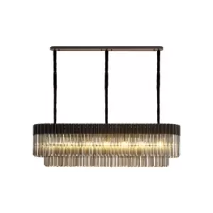 image of Poland Ceiling Pendant Rectangle 7 Light E14, Matt Black, Smoke Sculpted Glass