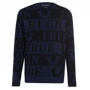 image of True Religion AOP Crew Sweatshirt - Navy/Black