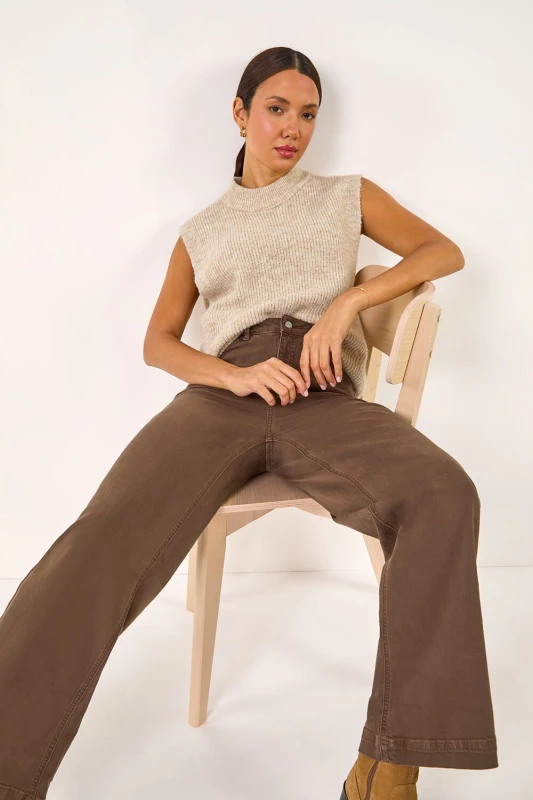 Image of Roman Cotton Blend Wide Leg Stretch Jeans Chocolate