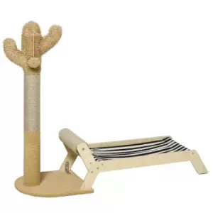 Image of PawHut 2 in 1 Cat Scratching Post with Bed, Cat Condo Tree Tower with Cactus Post, Hammock Bed for Indoor Cats and Kittens - Brown