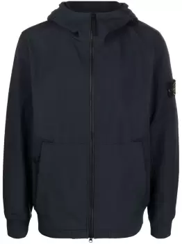 image of STONE ISLAND Compass-patch Hooded Zip-up Jacket Navy Blue