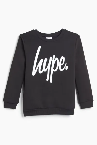 Image of Boys Hype Script Crew Neck Sweatshirt - Black - Size: 11-12 Years - Plain