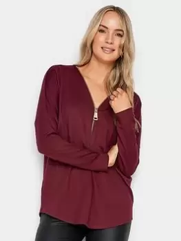 Image of Long Tall Sally Zip Front Ls Red Top, Red, Size 10, Women