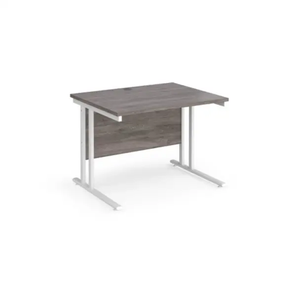 Image of Maestro 25 straight desk 1000mm x 800mm - white cantilever leg frame, grey oak top