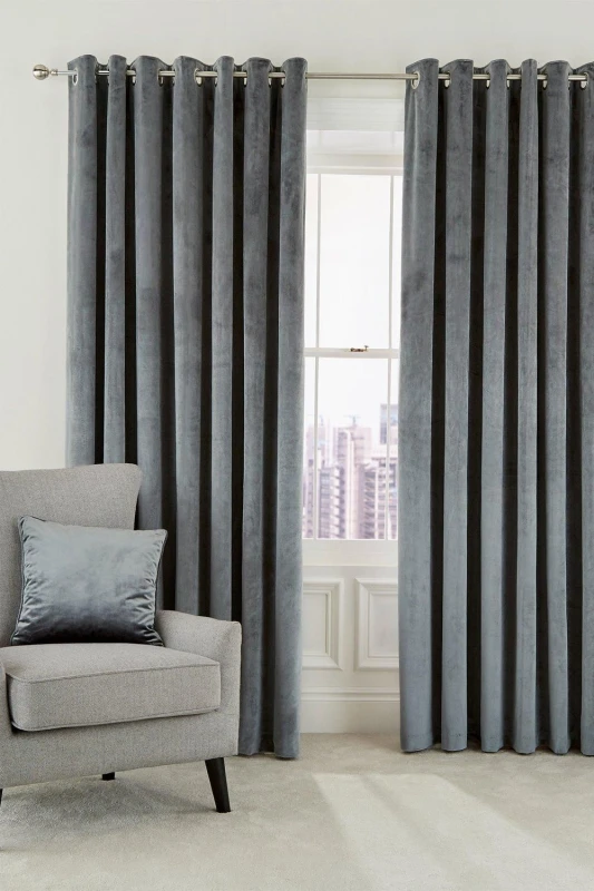 Image of Helena Springfield Helena Springfield 'Escala' Woven Lined Curtains in Grey Size: 167cm width x 183cm drop Grey 167cm width x 183cm drop Unisex 5016