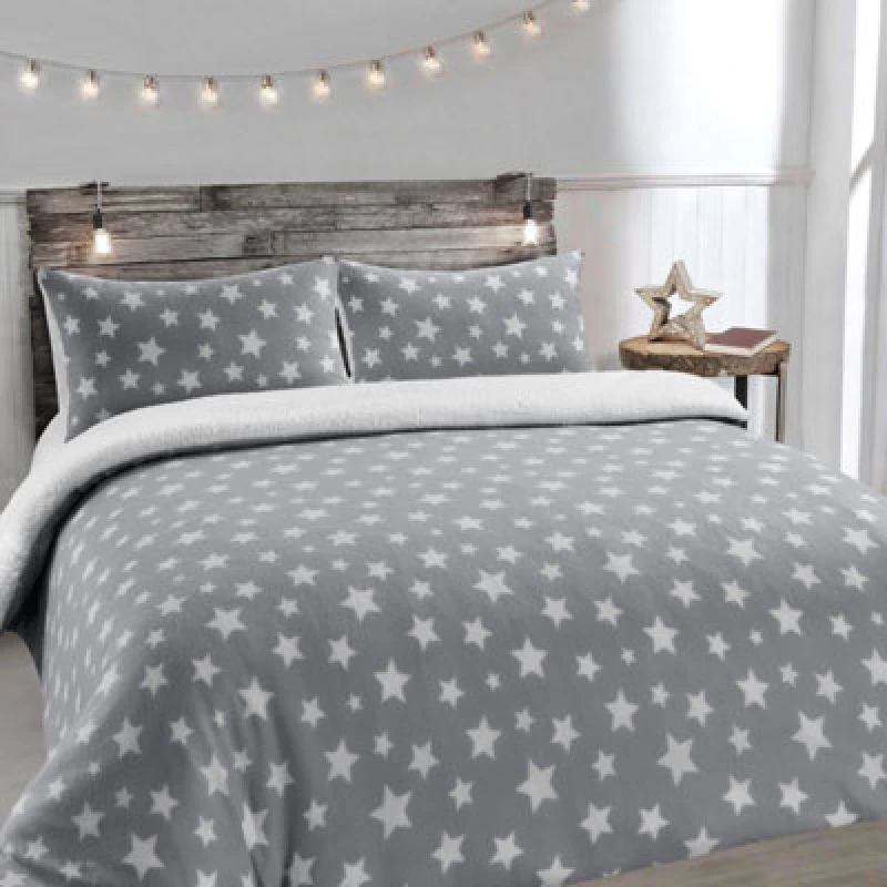 Image of Velosso Cosy Teddy Fleece Duvet Cover & Pillowcase Set, Elegant Design Bedroom Decor, Soft Touch & Warm Bedding- Silver