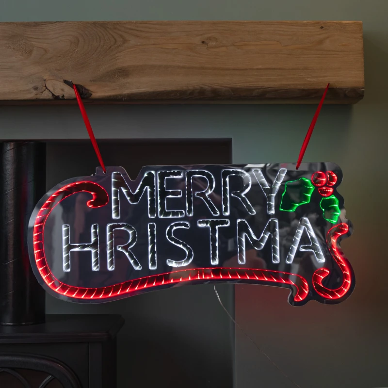 Image of 60cm Light up Hanging Merry Christmas Infinity Mirror Decoration with LEDs