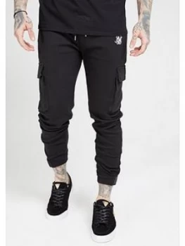 image of SikSilk Branded Ribbed Joggers - Black