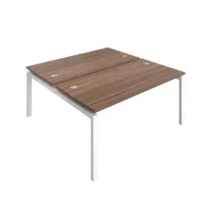 Image of Telescopic Sliding 8 Person Bench with Cable Port and White Frame - 1600mm - Dark Walnut