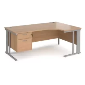 Image of Office Desk Right Hand Corner Desk 1800mm With Pedestal Beech Top With Silver Frame 1200mm Depth Maestro 25 MCM18ERP2SB