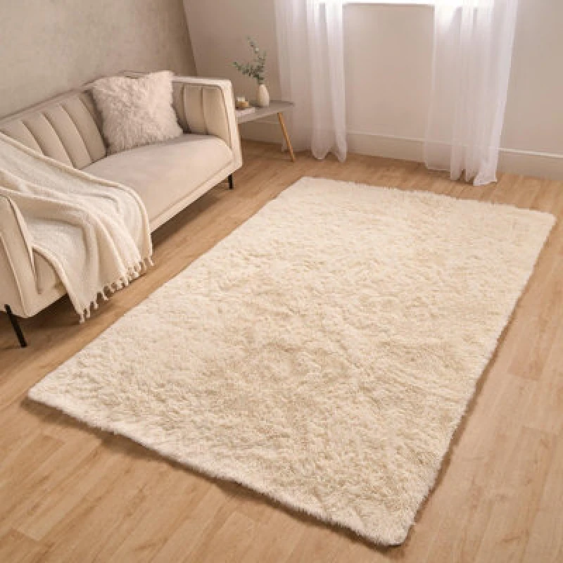 Image of OHS OHS Fluffy Rug Anti Slip Plain Shaggy Floor Mat in Cream Size: 80cm x 150cm Cream 80cm x 150cm Unisex 5027434206520
