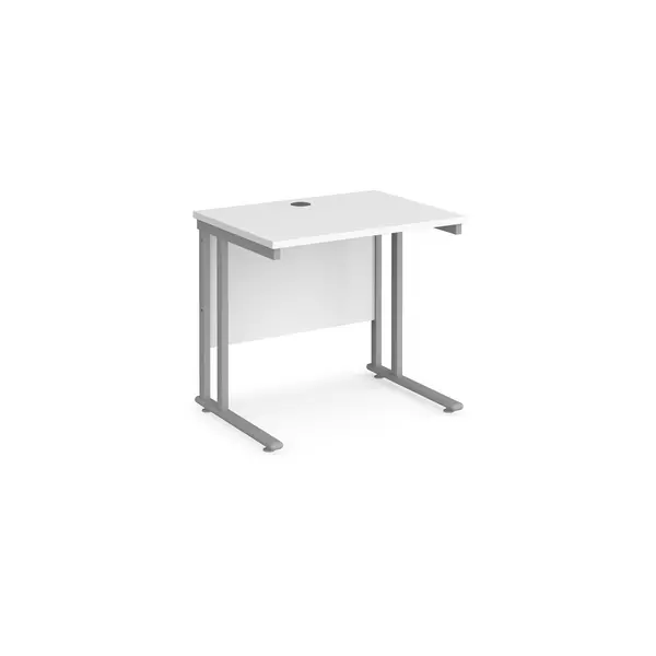 image of Maestro 25 Straight Desk Silver frame and White Table Top - 800mm