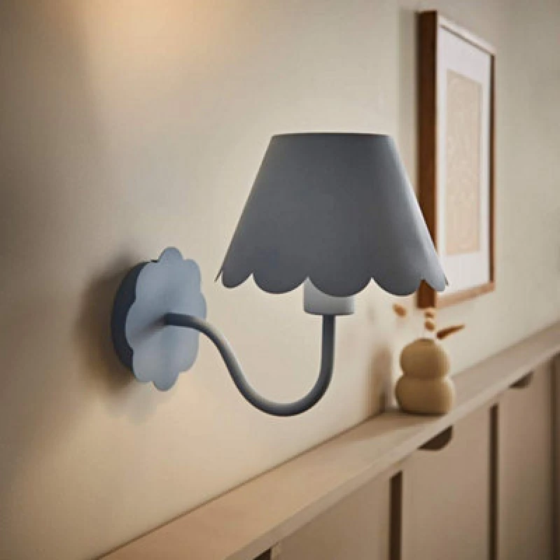 Image of ValueLights ValueLights Hattie Rechargeable Metal Scalloped Edge Wall Light in Mid Blue Mid Blue One Size Unisex 5016529273028