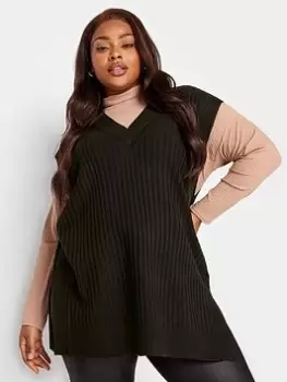 Image of Yours V Neck Side Split Vest - Black, Size 18-20, Women
