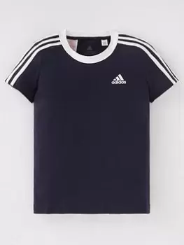Image of adidas Designed2move Kids Girls 3 Stripes T-Shirt S/S - Dark Blue, Dark Blue, Size 11-12 Years, Women