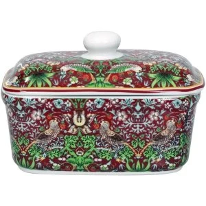 image of William Morris Strawberry Thief Red Butter Dish By Lesser & Pavey