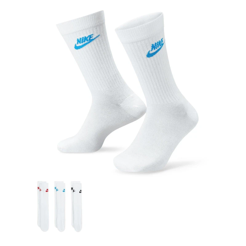Image of Nike 3 Pack of Essential Crew Socks White/Blue unisex L 8-11