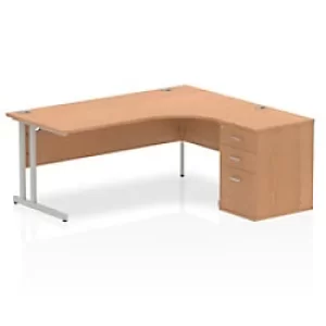 image of Dynamic Wave Right Hand Office Desk Oak MFC Cantilever Leg Grey Frame Impulse 1800/1630 x 800/600 x 730mm