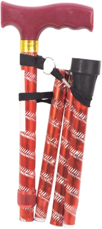 Image of Aidapt Extendable Plastic Handled Walking Stick with Engraved Pattern Red Red