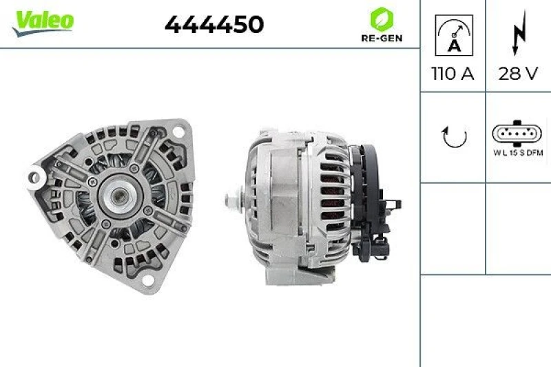 Image of VALEO 444450 Generator VALEO RE-GEN REMANUFACTURED Alternator Charging Current: 110A, Voltage: 28V Alternator (4)