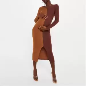 image of Missguided Rib Splice Maternity Midi Dress - Brown