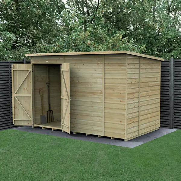 image of 10' x 6' Forest Beckwood 25yr Guarantee Shiplap Pressure Treated Windowless Double Door Pent Wooden Shed (3.11m x 2.05m)